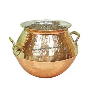 Indian Style Copper Handi / Degchi With Hammered Design And Handle For Hotel & Restaurants