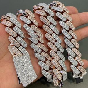 VVS Moissanite 925สเตอร์ลิงเงินสร้อยข้อมือสไตล์ฮิปฮอป22mm 8นิ้วจี้ตัดเจ้าหญิงชุบทองคำขาว - Product Image 1