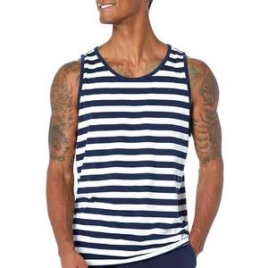 100% coton débardeurs pour hommes en gros Logo personnalisé imprimé rayé vêtements pour hommes grande taille séchage rapide sans manches débardeurs - Product Image 1