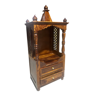 Handcrafted Solid Mango Hand-Carved Wooden Temple Traditional Indian <b>Mandir</b> Home Prayer Shrine Brown Polish Living Room KA5654 - Product Image 4
