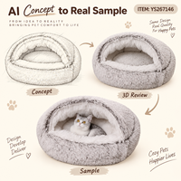 Lit pour chat convertible rond en peluche longue grise claire Yangyangpet