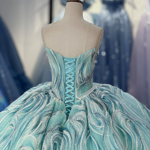 8508 Gorgeous Turquoise Strapless Beading Ball Gown Sweet 16 Girls Quinceanera Dress - Product Image 6