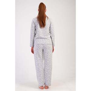 Conjunto de pijama de mujer con cuello entrelazado, totalmente abotonado, con bolsillos y mangas largas - Gris - Product Image 3