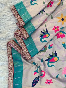 Diseñador indio tradicional exclusivo Pithani seda Sari elegante nupcial boda fiesta desgaste meenakari Zari tejido blusa étnica - Product Image 2