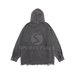 Sudadera con capucha con cremallera de lana desgastada bordada para hombre de invierno con diseño personalizable de tela pesada de estilo urbano - Product Image 2