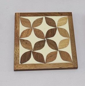 Wooden Coaster <b>Set</b> <b>Square</b> Wave Pattern Drink Coasters Eco Friendly Handmade Table Mats - Product Image 4