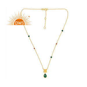 Best Quality Sterling Silver 18K Gold Plated Red <b>Onyx</b> & Green <b>Onyx</b> Gemstone Pendant <b>Necklace</b> Demi Fine Jewelry Manufacturer - Product Image 4