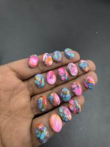 <b>Pink</b> Oyster Copper Turquoise Smooth Oval Shape Cabochon High Quality Loose Gemstone for Jewelry Making 12x16mm Wholesale Lot - Product Image 2