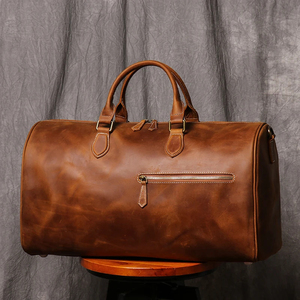 Bolsa de Viaje de Cuero, Bolsa de Fin de Semana, con Cierre de Cremallera, Color Marrón, Resistente - Product Image 1