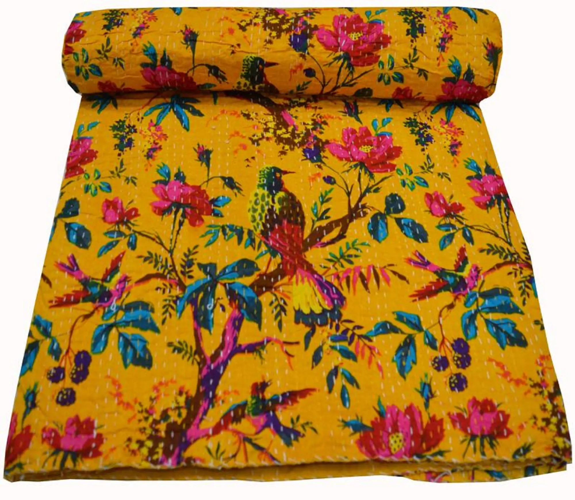 Chăn kantha cổ điển chăn Ga Trải Giường Phong Cách Bohemian in đảo ngược chăn Ga Trải Giường truyền thống vải bông thủ công Ấn Độ