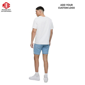 กางเกงขาสั้นผ้ายีนส์สีฟ้าอ่อนพร้อมแผ่นปะไขว้สำหรับผู้ชายสตรีทแวร์งานปักเย็บริมแบบลำลอง - Product Image 2