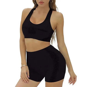 Venta al por mayor de ropa deportiva activa pantalones cortos acanalados Yoga Set Gimnasio Ropa deportiva Mujeres Sujetador deportivo Entrenamiento Yoga Short Set - Product Image 1