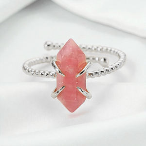 925 Sterling Silver Rhodonite Hexagon Point Original Gemstone Twisted Adjustable Band Prong Setting Ring Bulk Wholesale - Product Image 1