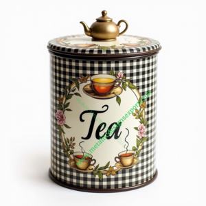 Chic Vintage Metal Tea Canister Floral Acentos Tapa negra Cubierta para el almacenamiento de bodas Tus tés favoritos Incluye 'Teas You - Product Image 5