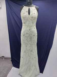 Élégante robe de cocktail sans manches brodée pleine longueur col bateau trou de clé poly-maille perlée décor de perles pour les occasions spéciales - Product Image 6