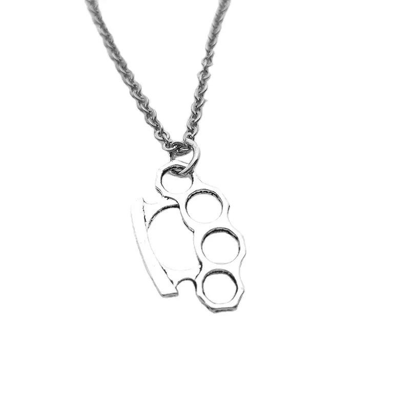 Brass Knuckles Pendant Necklace for Women Men Neck Chain Vintage Summer Gothic Goth Jewelry Trend 2022 Accessories Holiday Gifts