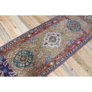 พรมวิ่งสไตล์ตุรกี ขนาด 3.1x9.5 ฟุต ลายดอกไม้สีรุ้ง วินเทจ ทำจากขนสัตว์ - Product Image 2