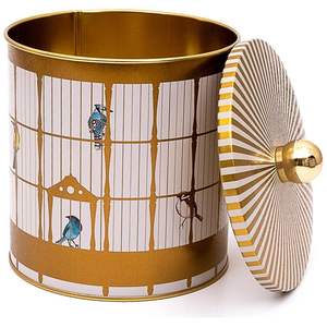 2.1L Vintage Birdcage Ilustración Contenedor de almacenamiento de alimentos 140x150mm Recipiente redondo de metal con pájaros coloridos y mango de perilla - Product Image 1