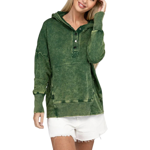 Sweats à capuche lavés à l'acide pour femmes Style décontracté surdimensionné col à capuche coton matériel séchage rapide dames sweats à capuche en bas quantité minimale de commande - Product Image 4