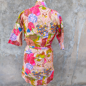 เสื้อคลุมผ้าคอตตอนสำหรับผู้หญิง,เสื้อคลุมแฮนด์เมด Kantha แนวเส้นใยยาว - Product Image 5