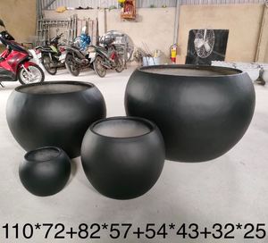 Pot de fleurs en fibre de verre, boule de coupe géante pour décoration maison et jardin, bouclées, noir - Product Image 5