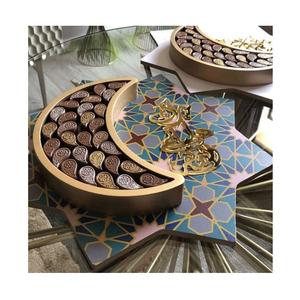 Plateau islamique à deux niveaux en métal poli or Plateau à dessert de Ramadan de forme ronde de la meilleure qualité pour les meilleures ventes - Product Image 6