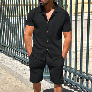 High Street Tenue décontractée pour hommes Vêtements d'été en gros-Ensemble chemise et short boutonné doux et extensible Coupe ample - Product Image 3