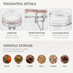 Pot de conservation en verre transparent Mason de 500 ml, 750 ml, 1000 ml avec couvercle et boucle pour grains de café, miel, citron, <span class=keywords><strong>farine</strong></span>, flocons <span class=keywords><strong>d</strong></span>'avoine - Product Image 6