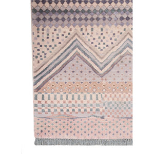 Manchaha Hand Knotted Wool & Bamboo Silk Rugs <b>Red</b> & Orange with Geometric Pattern for Home Use-Les-2744 - Product Image 4