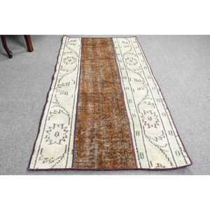 Turkish Vintage Rug 2.6x5.7 ft, <b>Brown</b> Small Camouflage <b>Wool</b> Rug - Product Image 3