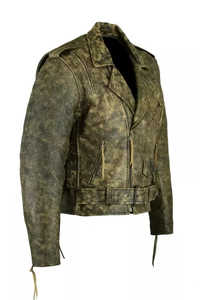Men's Genuine Leather Moto Jacket Turn-<b>down</b> Collar Zipper Closure Solid Color Regular Sleeve Autumn Style - Product Image 3
