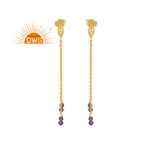 Último diseño de Plata de Ley 18K chapado en oro amatista natural con cuentas de piedras preciosas pendiente Demi joyería fina fabricante - Product Image 1