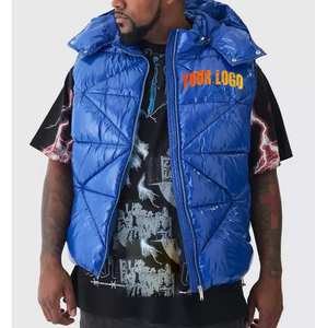 Veste d'hiver matelassée en toile personnalisée en gros pour hommes, imperméable, respirante, à capuche, sans manches, service OEM - Product Image 1