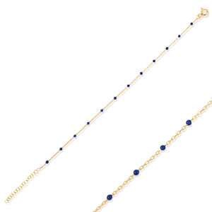 Dark Blue Enamel Design Gold Plated Turkish Handcrafted Wedding Trendy 925 Sterling Silver <b>Chain</b> Bracelet - Product Image 1