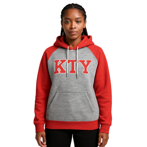 DST Delta Grey Body Red Raglan Sleeves Pullover Sudadera con capucha Mezcla de algodón Hermandad griega Ropa Divine Nine HBCU Greek Life Ropa - Product Image 1