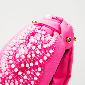 Nouveau serre-tête noué à bord large rose rouge vif, orné de perles de riz cousues à la main et de perles, accessoires pour cheveux - Product Image 5