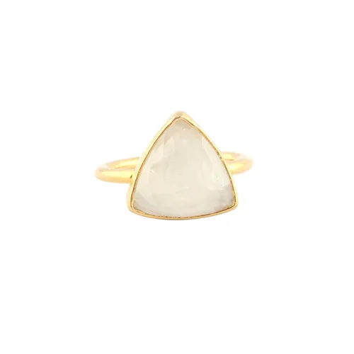 Customized Fashion Jewelry Faceted Trillion Natural Moonstone Rings Brass Gold Plated Handmade Gemstone Rings Promise Ring Gift