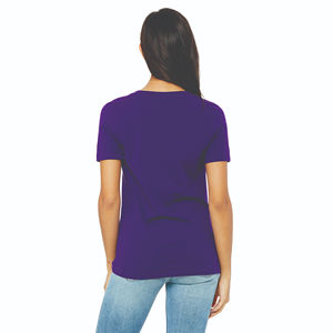 Camiseta suave con cuello en V para mujer, ropa de calle de algodón 100 por ciento, transpirable, ligera, de secado rápido, con estampado de logotipo personalizado - Product Image 3