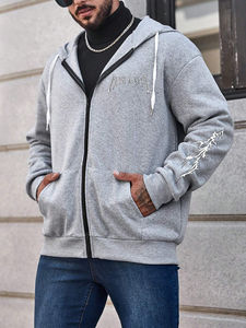 Sudadera con capucha y cremallera de algodón 100% para hombre con diseño transpirable polar estampado personalizado para invierno - Product Image 5