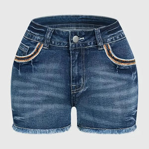 กางเกงขาสั้นผ้ายีนส์สำหรับผู้หญิงกางเกงขาสั้นผ้าคอตตอน100% กางเกงขาสั้นปักลาย3D ใหม่มีสไตล์พรีเมี่ยม - Product Image 1