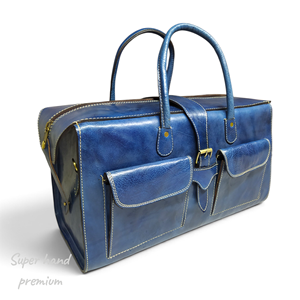 Bolsa de Viaje de Cuero Genuino Azul de Lujo con Cierre de Cremallera, Gran Capacidad, para Fin de Semana - Product Image 4