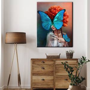 Art Deco ritratto surreale di donna e peonia su pannello singolo tela per appendere la parete di <span class=keywords><strong>arte</strong></span> - Product Image 1