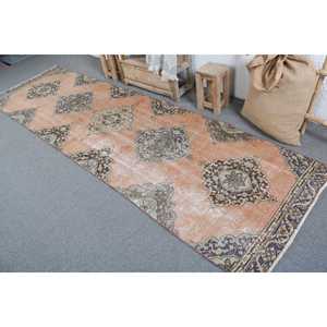 Vintage Turkish <b>Runner</b> <b>Rug</b> 3.2x11.6 ft (99x355 cm), Brown Striped <b>Rug</b> - Product Image 4