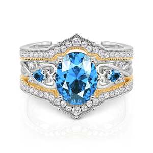 Ensemble de bagues de mariage Jeulia Unique bicolores en argent sterling - Product Image 1