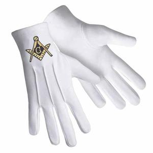Gants maçonniques Regalia de haute qualité en coton blanc brodé à la main Gants blancs de cérémonie en coton - Product Image 6