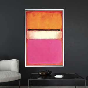 ศิลปะบนผืนผ้าใบพิมพ์ลายสไตล์โรธโกสมัยใหม่, การตกแต่งผนังแบบนามธรรมสีชมพูและสีส้ม, กรอบสีขาว - Product Image 1