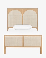Cama moderna, marco de madera maciza con bastón, cabecero de ratán natural, muebles de dormitorio para el hogar de estilo contemporáneo moderno