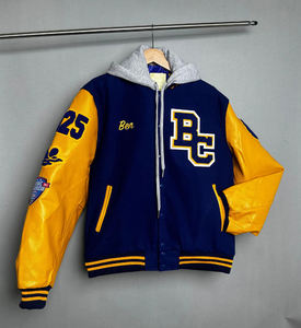 Logotipo personalizado de lana Chenille bordado de béisbol Letterman Collage chaquetas de béisbol hombres Vintage en blanco manga de cuero Varsity chaqueta - Product Image 1
