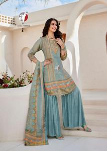 Increíble desgaste de alta calidad pura seda Kanjivaram impresión Digital Kurti pantalón y Dupatta con trabajo manual pesado puro compras en línea India - Product Image 6