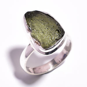 Anillo de moldavita natural brillante boda especial 925 plata esterlina joyería al por mayor anillos de plata fina hechos a mano artesanales - Product Image 3